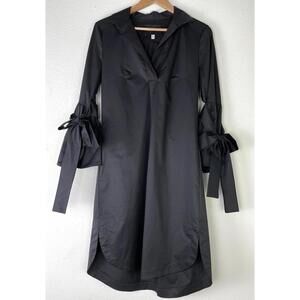 MONICA NERA Lena Shirt Dress Tunic Black Minimalist Bow Tie Sleeve IT 44/ US 8